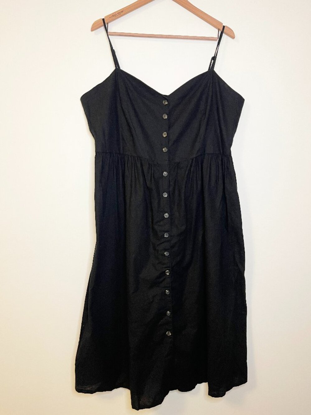 H&M Linen Blend Black Button Front Midi Dress 2XL Minimalist Coastal